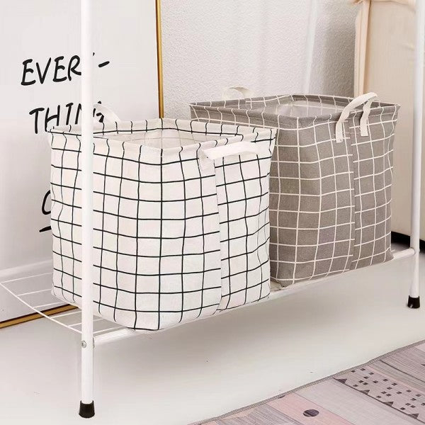Foldable Home Lattice Cotton Linen Laundry Storage Basket