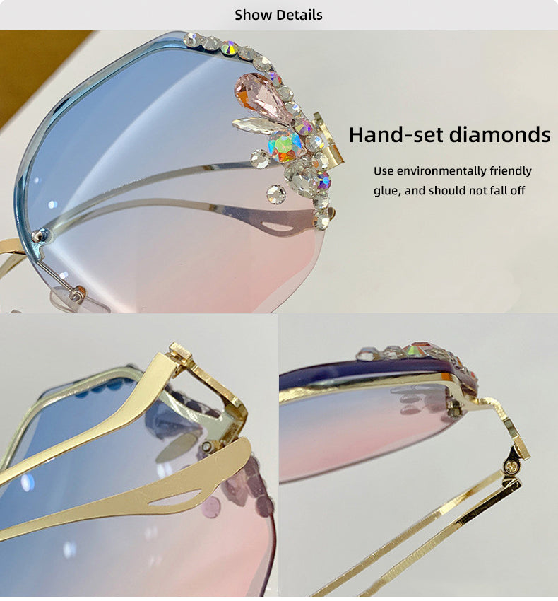 Women Fashion Diamond Rimless Sunglasses - Pink - Shop N Save