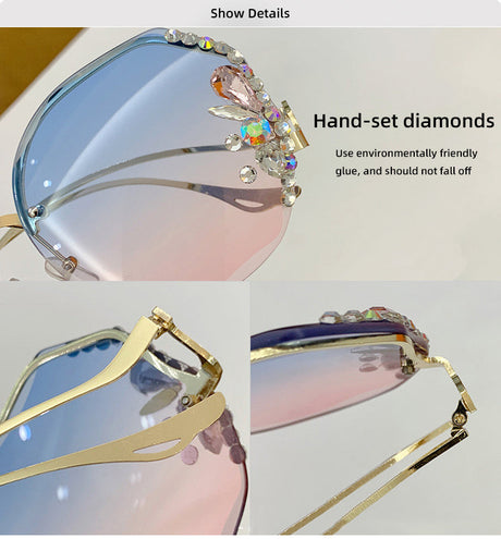 Women Fashion Diamond Rimless Sunglasses - Pink - Shop N Save