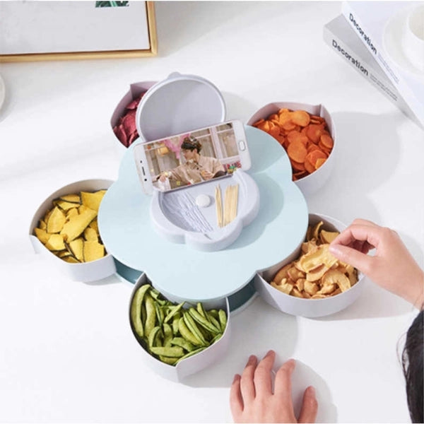Bloom Snack Petal Shape Rotating Fruit Nut Box - Blue - Much My