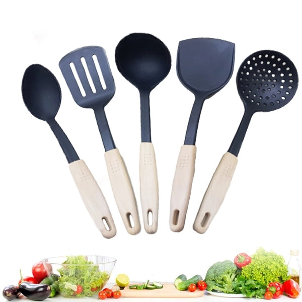 5 Pcs Plastic Nonstick Cooking Turner Set - Black