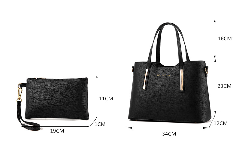 Two Pieces PU Leather Formal Bag Set - Black