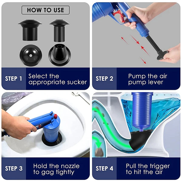 Toilet Plunger Kitchen Sink Sewer Dredge Tools High-Pressure Air Drain Pump Gun House Hold Pipe Dredge Drainer Cleaning Tool With 4 Suckers For Kitchen Bathtub Shower