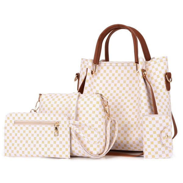 High Quality Double Handle Four Pieces Bags Set Zipper Closure Girls Fashion Wide Capacity Tote Bag Set Women Stylish Square Shape Bags