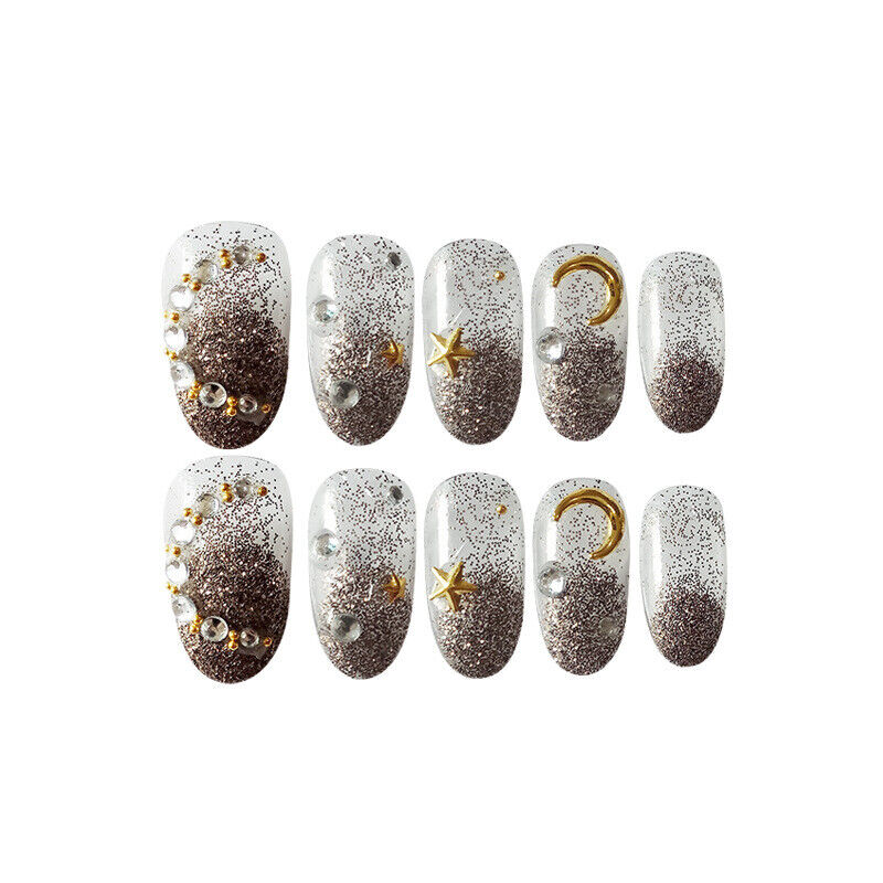 24 Pieces Moon And Star Reusable Nail Patches Set With Glue - Choclate - Shop N Save