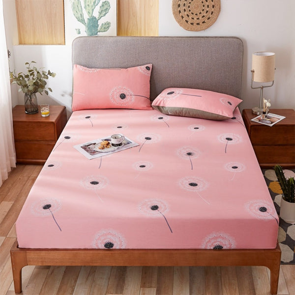 Elastic Easy Fitted Quality Fabric Bed Sheet Cover with 2 Pieces Pillow Cover Set Pink - 150 X 200cm- Light Pink